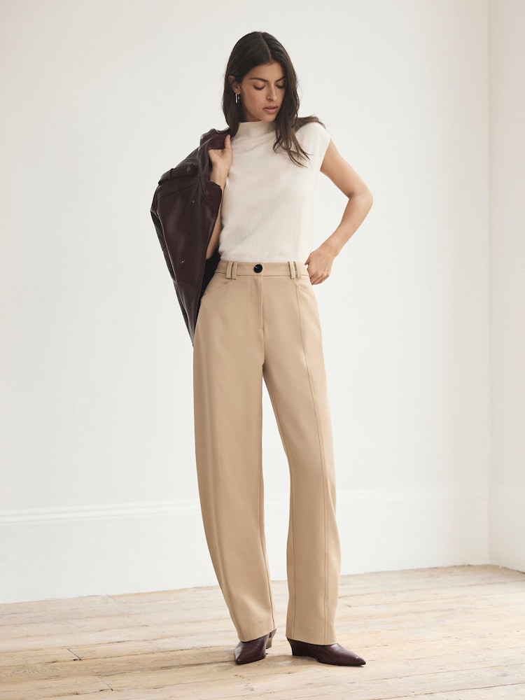 Mint Velvet Natural Tailored Barrel Leg Trousers - Image 1 of 8