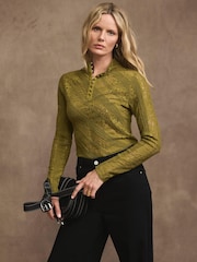 Mint Velvet Green Lace Button Top - Image 3 of 7
