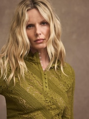 Mint Velvet Green Lace Button Top - Image 4 of 7