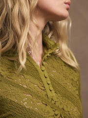 Mint Velvet Green Lace Button Top - Image 5 of 7