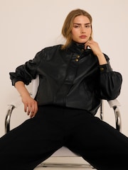 Mint Velvet Black Funnel Neck Leather Jacket - Image 1 of 8