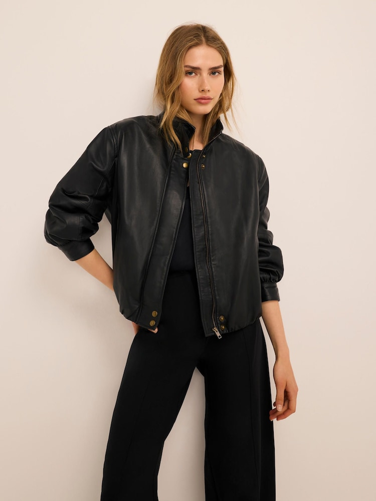 Mint Velvet Black Funnel Neck Leather Jacket - Image 2 of 8 Mint Velvet Black Funnel Neck Leather Jacket - Image 2 of 8