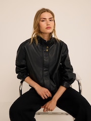 Mint Velvet Black Funnel Neck Leather Jacket - Image 3 of 8