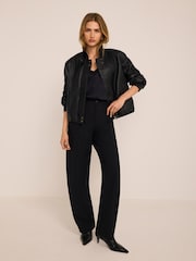 Mint Velvet Black Funnel Neck Leather Jacket - Image 4 of 8