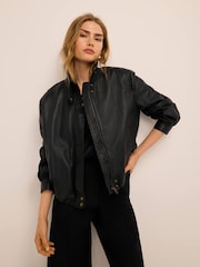 Mint Velvet Black Funnel Neck Leather Jacket - Image 5 of 8