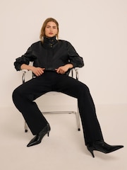 Mint Velvet Black Funnel Neck Leather Jacket - Image 6 of 8