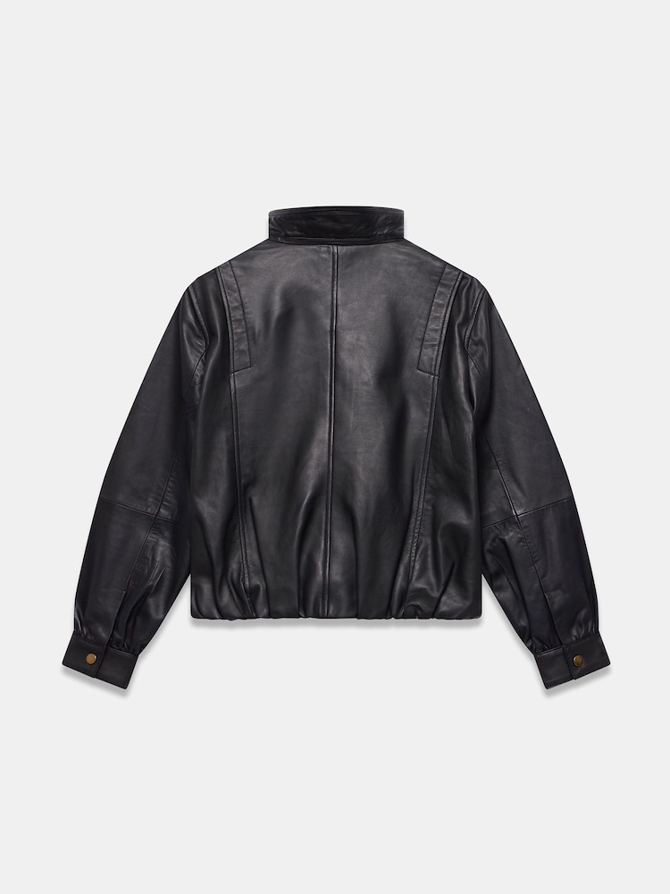 Mint Velvet Black Funnel Neck Leather Jacket - Image 8 of 8 Mint Velvet Black Funnel Neck Leather Jacket - Image 8 of 8