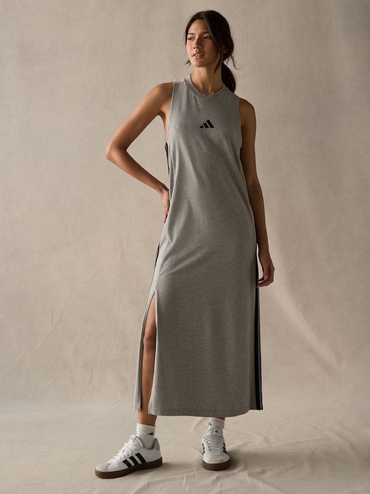 adidas Grey Maxi 3-Stripes Dress - Image 1 of 4 adidas Grey Maxi 3-Stripes Dress - Image 1 of 4