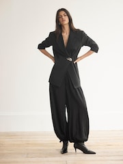 Mint Velvet Black Checked Soft Balloon Trousers - Image 3 of 8
