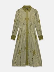 Mint Velvet Green Satin Printed Midi Shirt Dress - Image 6 of 7