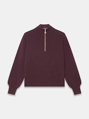 Mint Velvet Red Funnel Neck Zip Through Jumper - Image 7 of 8