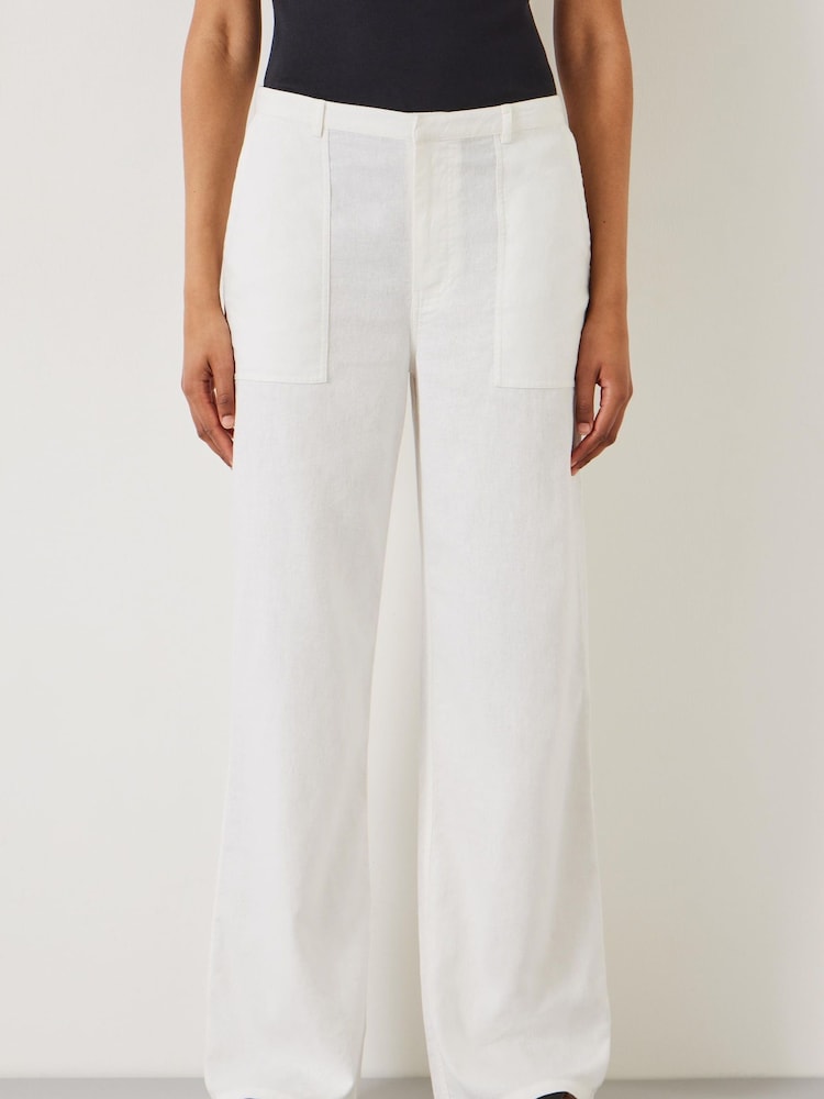 Hush White Raye Linen Straight Leg Trousers - Image 1 of 5
