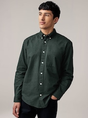 Dark Green Brushed 100% Cotton Oxford Long Sleeve Shirt - Image 1 of 10