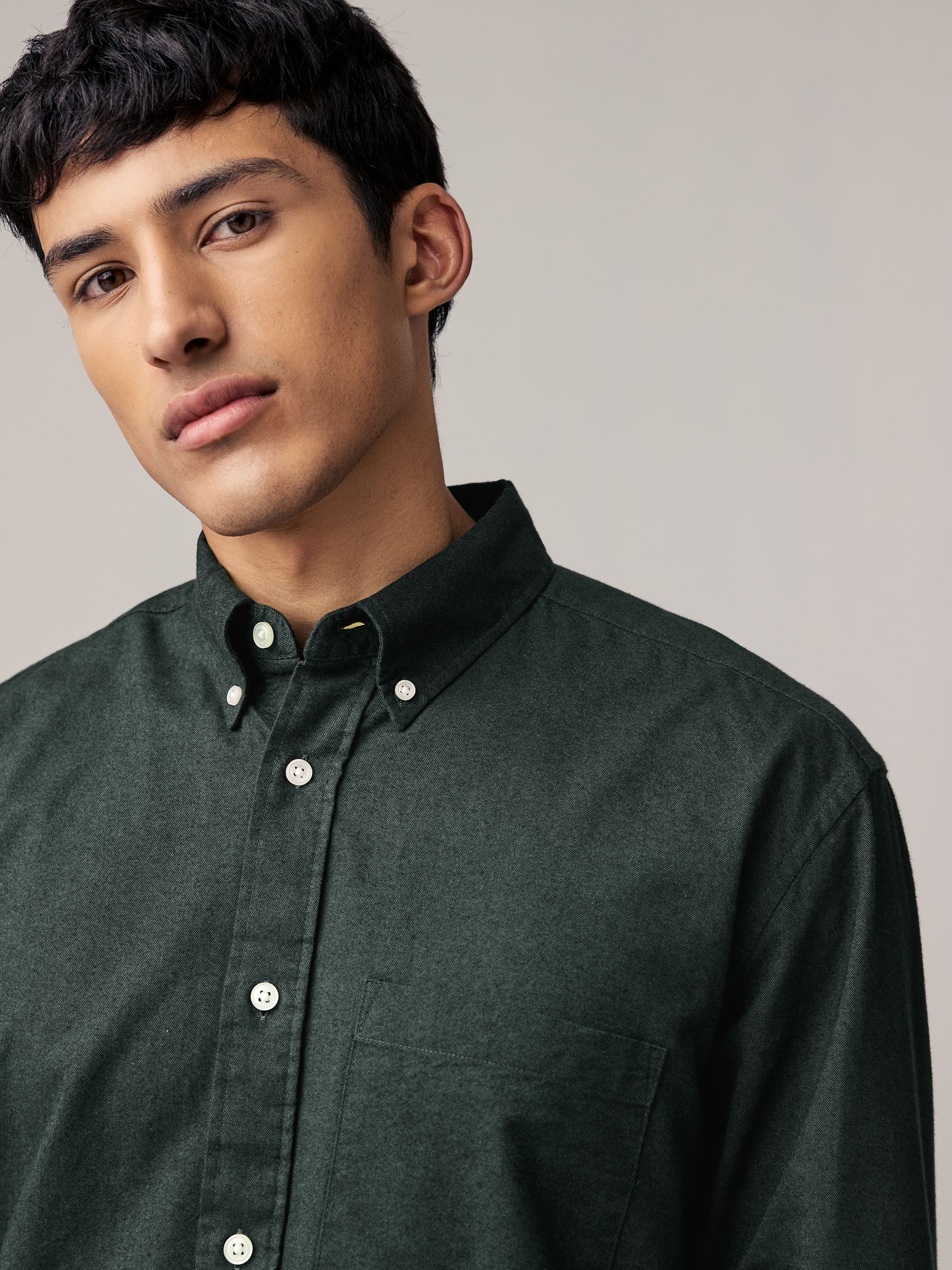 Buy Dark Green Brushed 100% Cotton Oxford Long Sleeve Shirt