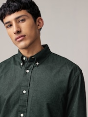 Dark Green Brushed 100% Cotton Oxford Long Sleeve Shirt - Image 4 of 10