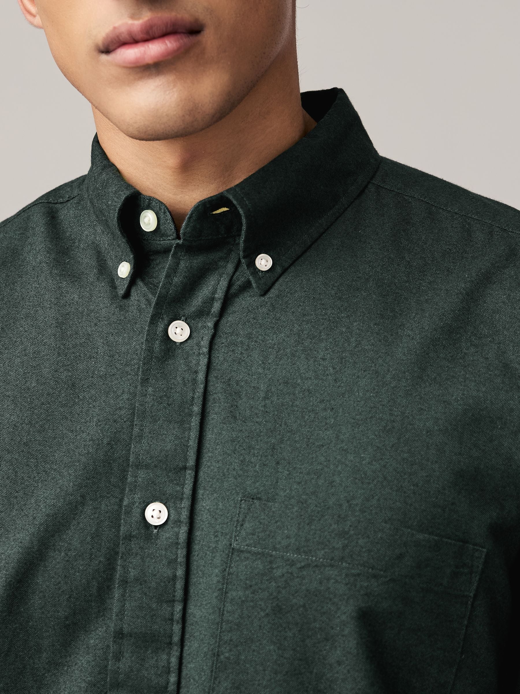 Buy Dark Green Brushed 100% Cotton Oxford Long Sleeve Shirt
