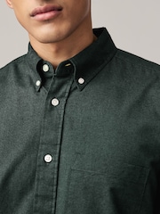 Dark Green Brushed 100% Cotton Oxford Long Sleeve Shirt - Image 5 of 10