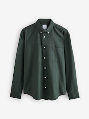 Dark Green Brushed 100% Cotton Oxford Long Sleeve Shirt - Image 7 of 10