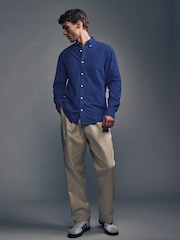 Cobalt Blue Brushed 100% Cotton Oxford Long Sleeve Shirt - Image 2 of 9