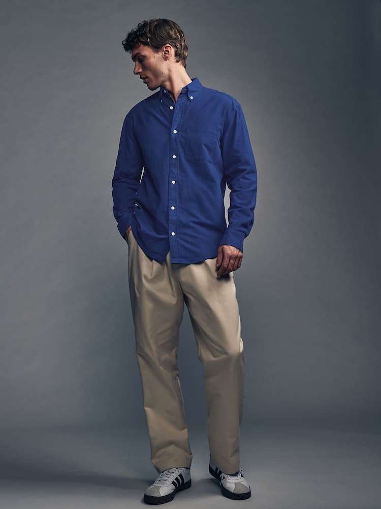 Cobalt Blue Brushed 100% Cotton Oxford Long Sleeve Shirt - Image 2 of 9