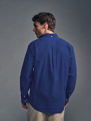 Cobalt Blue Brushed 100% Cotton Oxford Long Sleeve Shirt - Image 3 of 9