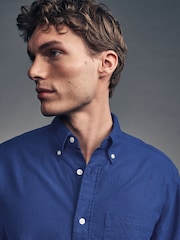 Cobalt Blue Brushed 100% Cotton Oxford Long Sleeve Shirt - Image 4 of 9