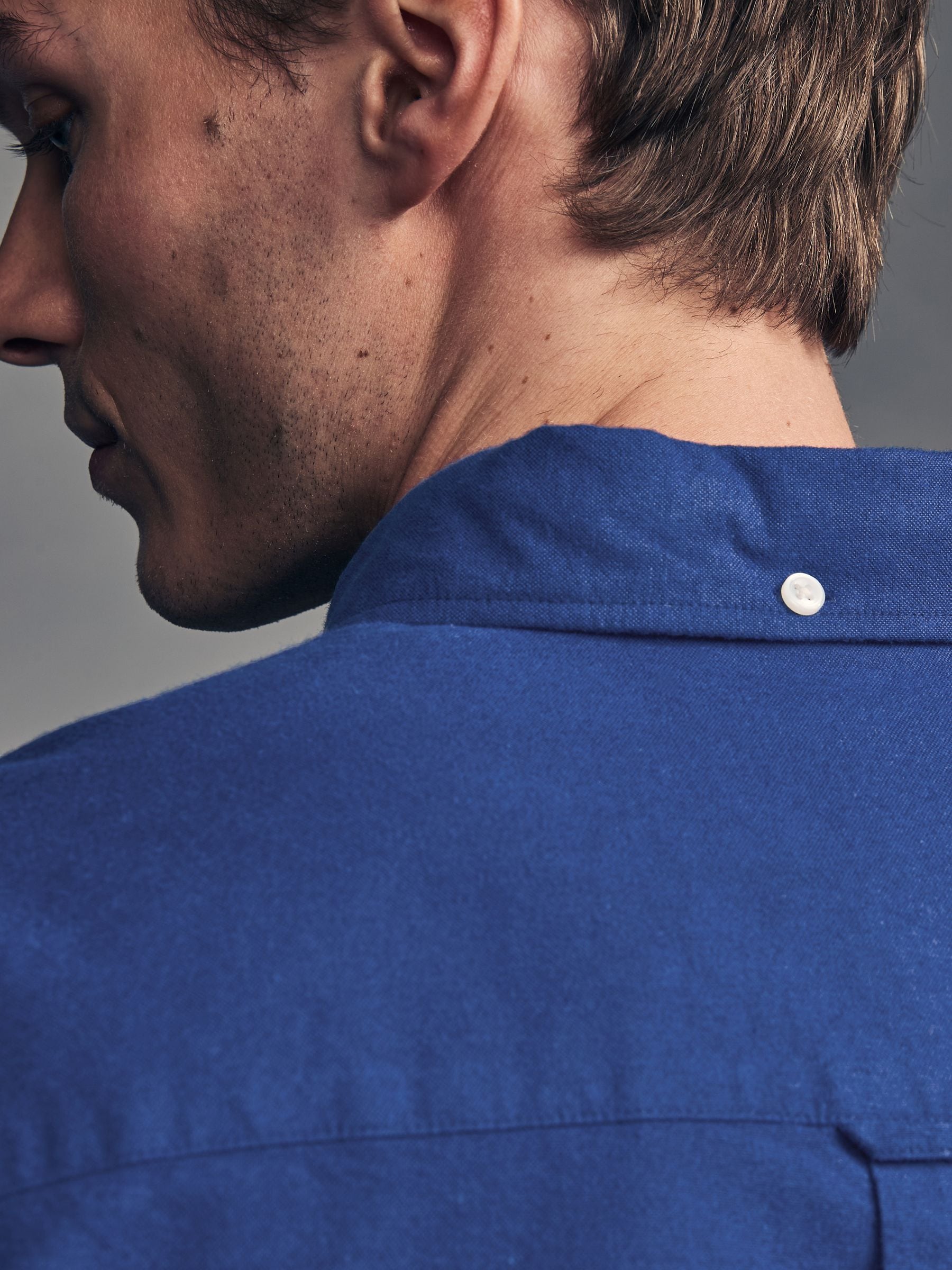 Buy Cobalt Blue Brushed 100% Cotton Oxford Long Sleeve Shirt