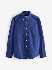 Cobalt Blue Brushed 100% Cotton Oxford Long Sleeve Shirt - Image 6 of 9