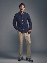 Navy Blue Brushed 100% Cotton Oxford Long Sleeve Shirt - Image 2 of 10