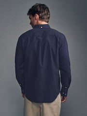 Navy Blue Brushed 100% Cotton Oxford Long Sleeve Shirt - Image 3 of 10