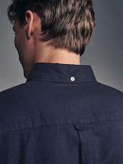 Navy Blue Brushed 100% Cotton Oxford Long Sleeve Shirt - Image 5 of 10