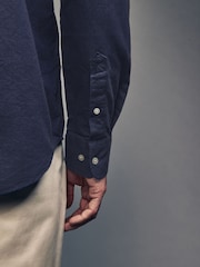 Navy Blue Brushed 100% Cotton Oxford Long Sleeve Shirt - Image 6 of 10
