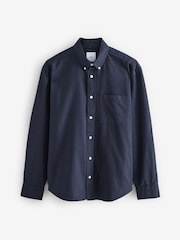 Navy Blue Brushed 100% Cotton Oxford Long Sleeve Shirt - Image 7 of 10