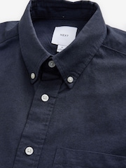 Navy Blue Brushed 100% Cotton Oxford Long Sleeve Shirt - Image 8 of 10