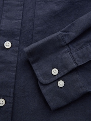 Navy Blue Brushed 100% Cotton Oxford Long Sleeve Shirt - Image 9 of 10