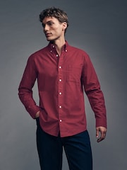 Red Brushed 100% Cotton Oxford Long Sleeve Shirt - Image 4 of 10
