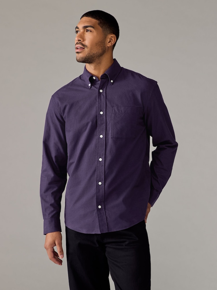 Purple Brushed 100% Cotton Oxford Long Sleeve Shirt - Image 1 of 8