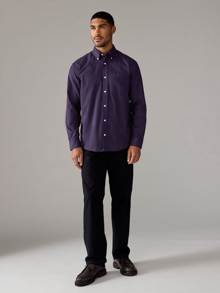 Purple Brushed 100% Cotton Oxford Long Sleeve Shirt - Image 2 of 8