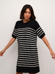 Kaffe Lizza Striped Short Sleeve Knit Black Dress - Image 1 of 4