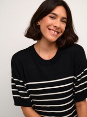 Kaffe Lizza Striped Short Sleeve Knit Black Dress - Image 2 of 4