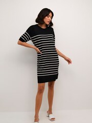 Kaffe Lizza Striped Short Sleeve Knit Black Dress - Image 3 of 4