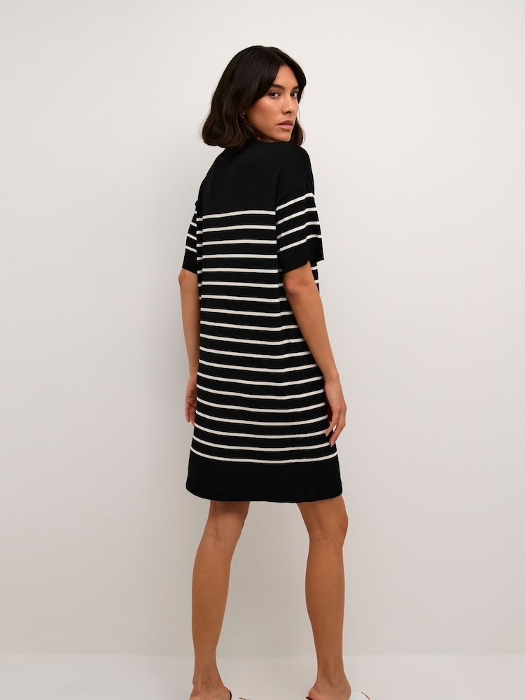 Kaffe Lizza Striped Short Sleeve Knit Black Dress - Image 4 of 4