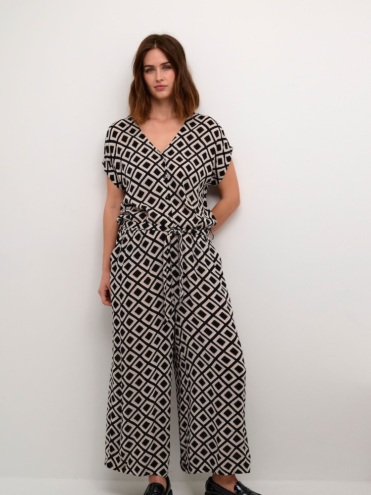 Kaffe KAmille V-Neck Short Sleeve Jumpsuit - Image 1 of 4