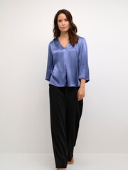 Kaffe Blue Karen V-Neck Satin 3/4 Sleeve Blouse - Image 3 of 6