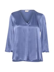 Kaffe Blue Karen V-Neck Satin 3/4 Sleeve Blouse - Image 5 of 6