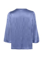 Kaffe Blue Karen V-Neck Satin 3/4 Sleeve Blouse - Image 6 of 6