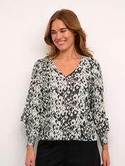 Kaffe Regular Fit Dagmar V-Neck Black Blouse - Image 1 of 6