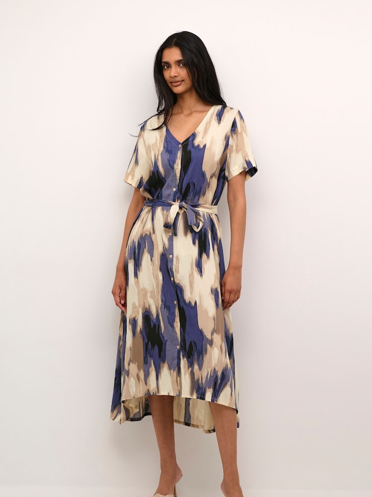 Kaffe Beathe Buttons V-Neck Belted Maxi Dress - Image 1 of 5