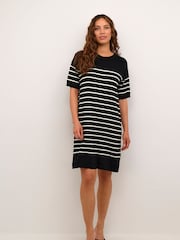 Kaffe Lizza Striped Short Sleeve Knit Black Dress - Image 1 of 6