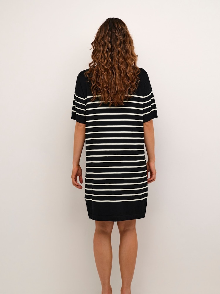 Kaffe Lizza Striped Short Sleeve Knit Black Dress - Image 2 of 6